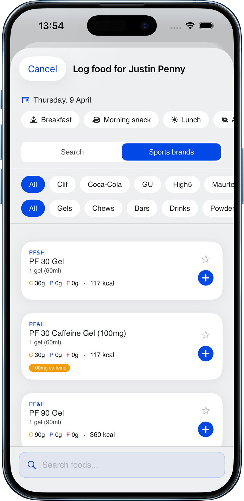 M0VE athlete fuel log seen from the coach side